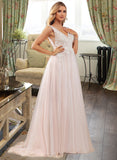 Jayda Ball-Gown/Princess V-neck Sweep Train Tulle Lace Wedding Dress With Lace UKP0017103