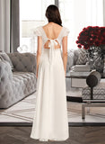 Melinda A-Line V-neck Floor-Length Chiffon Lace Wedding Dress UKP0017105