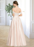 Kelly Ball-Gown/Princess Off-the-Shoulder Floor-Length Satin Lace Wedding Dress With Sequins UKP0017106