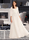 Charlotte A-Line V-neck Floor-Length Chiffon Wedding Dress With Lace UKP0017107