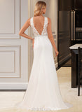 Selah Trumpet/Mermaid High Neck Court Train Chiffon Wedding Dress With Lace Beading UKP0017108