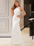 Selah Trumpet/Mermaid High Neck Court Train Chiffon Wedding Dress With Lace Beading UKP0017108