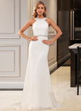 Selah Trumpet/Mermaid High Neck Court Train Chiffon Wedding Dress With Lace Beading UKP0017108