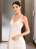 Sophronia A-Line V-neck Court Train Tulle Lace Wedding Dress With Beading UKP0017110