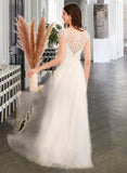 Aliya Ball-Gown/Princess Illusion Floor-Length Tulle Lace Wedding Dress With Lace UKP0017111