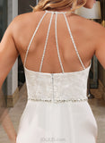 Greta A-Line High Neck Sweep Train Chiffon Lace Wedding Dress With Lace Beading Sequins UKP0017114