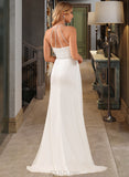 Greta A-Line High Neck Sweep Train Chiffon Lace Wedding Dress With Lace Beading Sequins UKP0017114