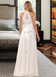 Lucille A-Line High Neck Floor-Length Chiffon Wedding Dress With Ruffle UKP0017115