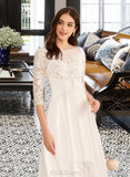 Roselyn A-Line Illusion Floor-Length Chiffon Lace Wedding Dress With Ruffle Beading UKP0017117