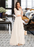 Roselyn A-Line Illusion Floor-Length Chiffon Lace Wedding Dress With Ruffle Beading UKP0017117