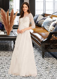 Roselyn A-Line Illusion Floor-Length Chiffon Lace Wedding Dress With Ruffle Beading UKP0017117