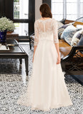 Roselyn A-Line Illusion Floor-Length Chiffon Lace Wedding Dress With Ruffle Beading UKP0017117