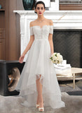 Mila A-Line Asymmetrical Organza Lace Wedding Dress With Sequins UKP0017120