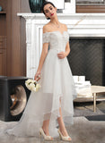 Mila A-Line Asymmetrical Organza Lace Wedding Dress With Sequins UKP0017120