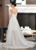 Mila A-Line Asymmetrical Organza Lace Wedding Dress With Sequins UKP0017120