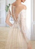 Kyleigh Ball-Gown/Princess Illusion Chapel Train Tulle Lace Wedding Dress With Sequins UKP0017121