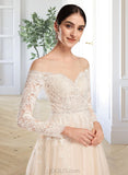 Kyleigh Ball-Gown/Princess Illusion Chapel Train Tulle Lace Wedding Dress With Sequins UKP0017121