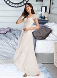 Maryjane A-Line V-neck Asymmetrical Chiffon Wedding Dress With Lace UKP0017122