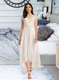 Maryjane A-Line V-neck Asymmetrical Chiffon Wedding Dress With Lace UKP0017122