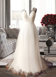 Mattie A-Line V-neck Sweep Train Tulle Lace Wedding Dress UKP0017127