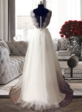 Mattie A-Line V-neck Sweep Train Tulle Lace Wedding Dress UKP0017127