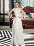 Norma A-Line Scoop Neck Floor-Length Chiffon Lace Wedding Dress With Beading Sequins UKP0017128