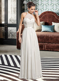 Norma A-Line Scoop Neck Floor-Length Chiffon Lace Wedding Dress With Beading Sequins UKP0017128