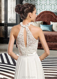 Norma A-Line Scoop Neck Floor-Length Chiffon Lace Wedding Dress With Beading Sequins UKP0017128