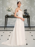 Priscilla A-Line Square Neckline Court Train Tulle Lace Wedding Dress With Beading Sequins UKP0017129