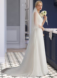 Alannah A-Line V-neck Sweep Train Chiffon Lace Wedding Dress With Ruffle UKP0017130