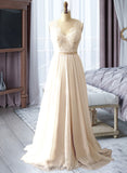 Theresa A-Line V-neck Court Train Chiffon Lace Wedding Dress With Lace UKP0017132