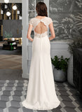 Hayley Sheath/Column V-neck Sweep Train Chiffon Wedding Dress With Lace UKP0017133