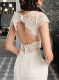 Hayley Sheath/Column V-neck Sweep Train Chiffon Wedding Dress With Lace UKP0017133