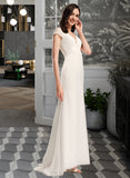 Hayley Sheath/Column V-neck Sweep Train Chiffon Wedding Dress With Lace UKP0017133