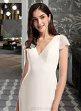 Hayley Sheath/Column V-neck Sweep Train Chiffon Wedding Dress With Lace UKP0017133