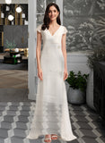 Hayley Sheath/Column V-neck Sweep Train Chiffon Wedding Dress With Lace UKP0017133