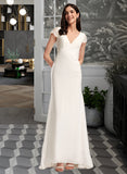 Hayley Sheath/Column V-neck Sweep Train Chiffon Wedding Dress With Lace UKP0017133