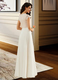 Kaleigh A-Line Scoop Neck Floor-Length Chiffon Wedding Dress With Lace UKP0017134