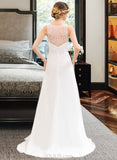 Phyllis A-Line V-neck Sweep Train Chiffon Tulle Wedding Dress With Beading Sequins Cascading Ruffles UKP0017135