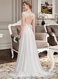 Gertrude A-Line V-neck Sweep Train Chiffon Lace Wedding Dress With Beading Sequins UKP0017137