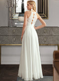 Greta A-Line Scoop Neck Floor-Length Chiffon Lace Wedding Dress UKP0017139