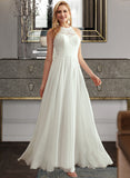 Greta A-Line Scoop Neck Floor-Length Chiffon Lace Wedding Dress UKP0017139