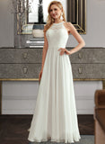 Greta A-Line Scoop Neck Floor-Length Chiffon Lace Wedding Dress UKP0017139