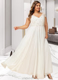 Penelope A-Line V-neck Floor-Length Chiffon Wedding Dress With Lace Beading Sequins UKP0017141