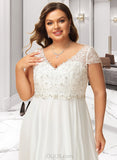 Penelope A-Line V-neck Floor-Length Chiffon Wedding Dress With Lace Beading Sequins UKP0017141