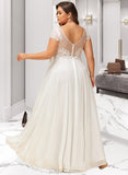 Penelope A-Line V-neck Floor-Length Chiffon Wedding Dress With Lace Beading Sequins UKP0017141