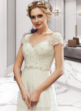 Penelope A-Line V-neck Floor-Length Chiffon Wedding Dress With Lace Beading Sequins UKP0017141