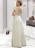 Penelope A-Line V-neck Floor-Length Chiffon Wedding Dress With Lace Beading Sequins UKP0017141