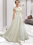 Penelope A-Line V-neck Floor-Length Chiffon Wedding Dress With Lace Beading Sequins UKP0017141