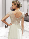 Penelope A-Line V-neck Floor-Length Chiffon Wedding Dress With Lace Beading Sequins UKP0017141